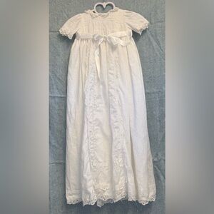 Exquisite linen and lace infant gown for up to 17 lbs.